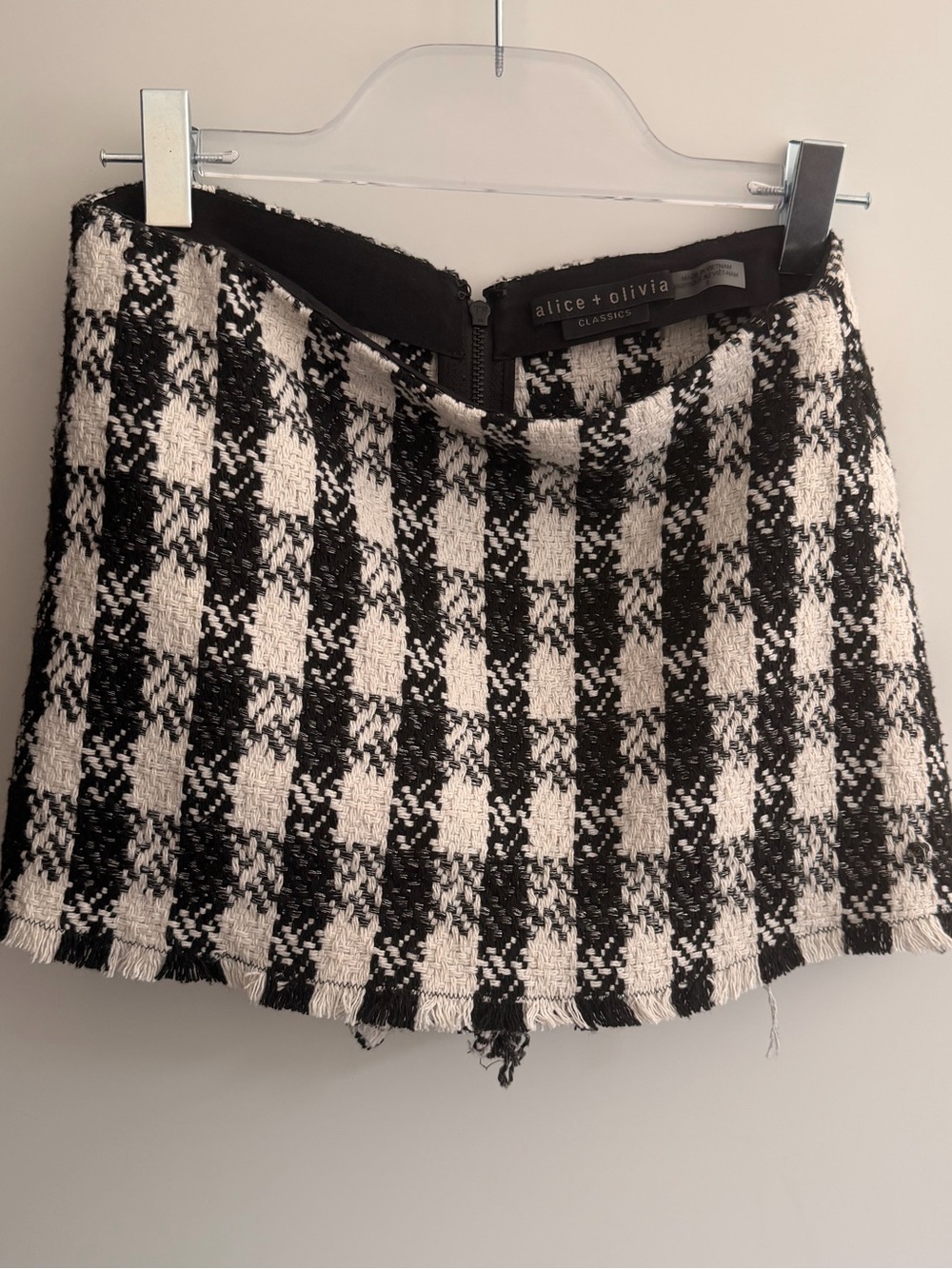 Alice + Olivia Black & White Plaid Tweed Mini Skirt